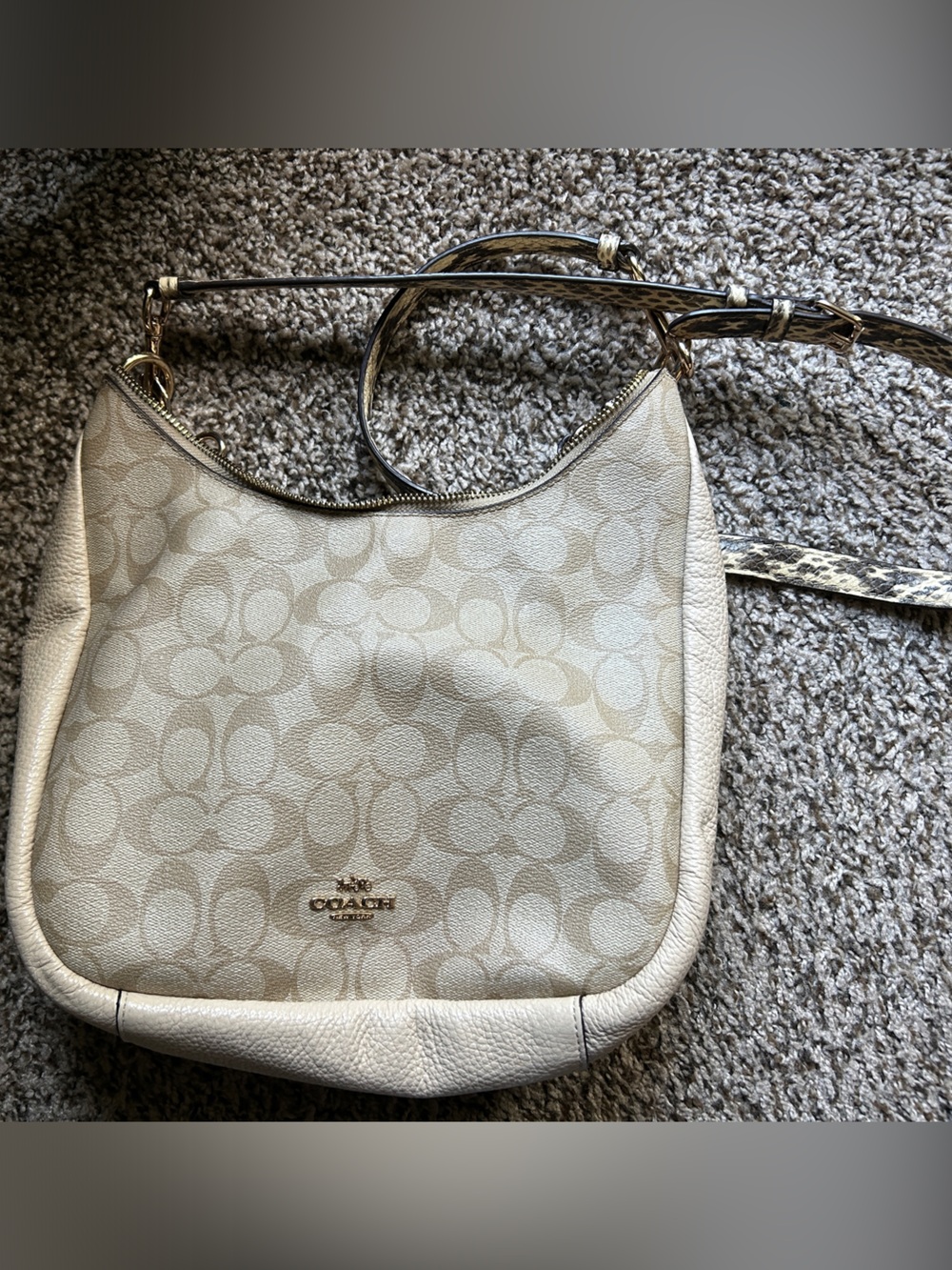 Coach Chalk Signature Canvas Shoulder Bag with Leather Trim